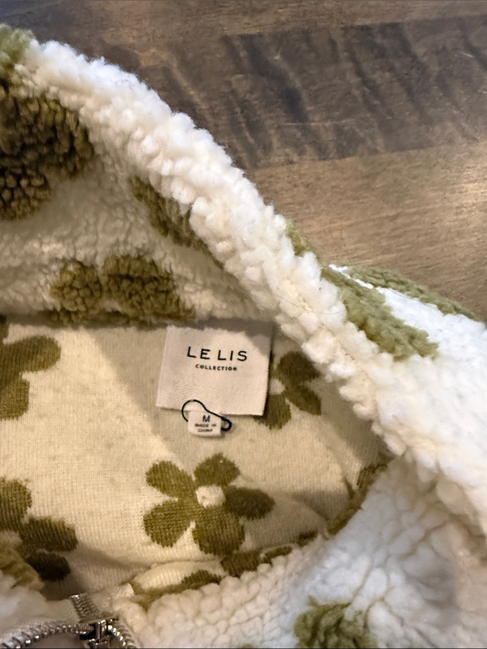 Le Lis Womens Cream Sherpa Jacket with Olive Floral Print - Picture 2 of 4